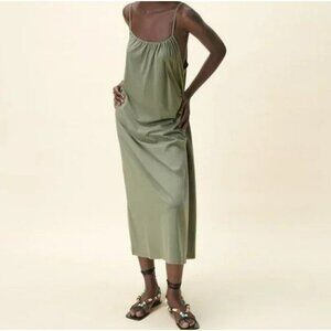 Zara Green Midi Dress with Straps  Flowy Summer Cotton‎ Dress XSmall